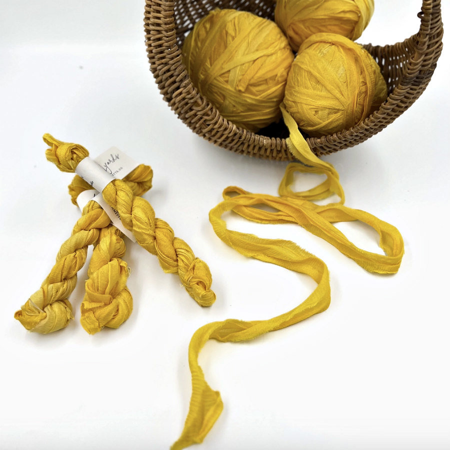 Farmette Plant-Dyed Sari Silk Ribbon: Sunflower
