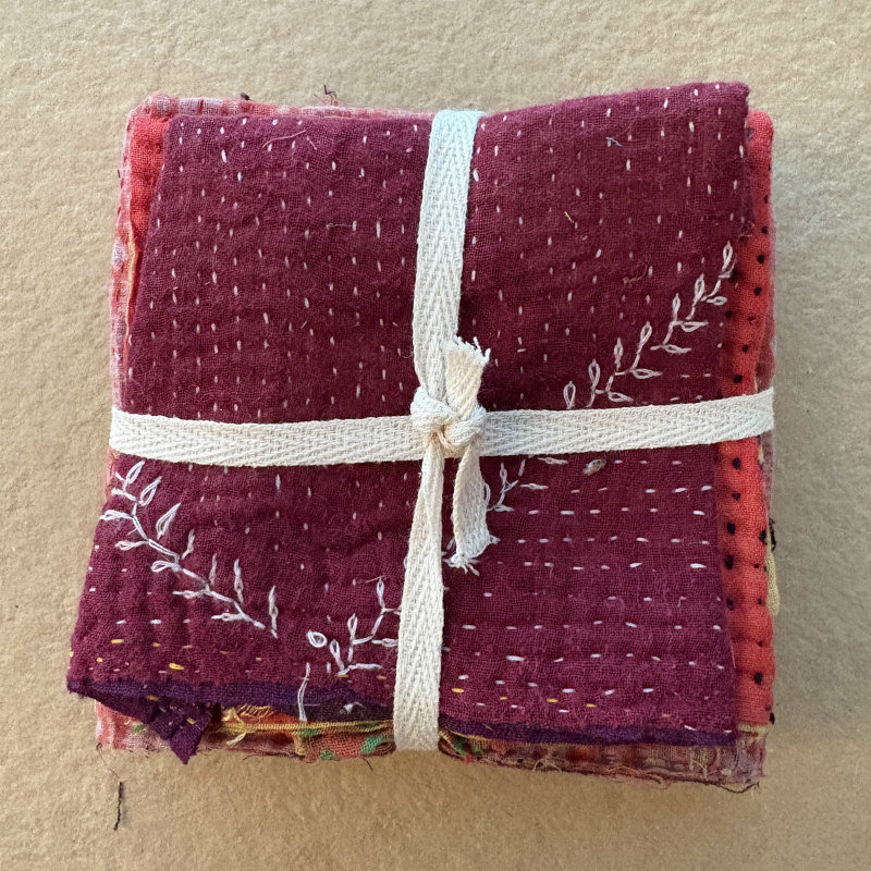 Kantha Stitch Large Scrap Bundle: Fire 1