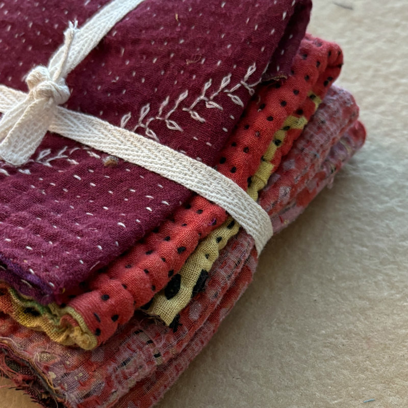 Kantha Stitch Large Scrap Bundle: Fire 1
