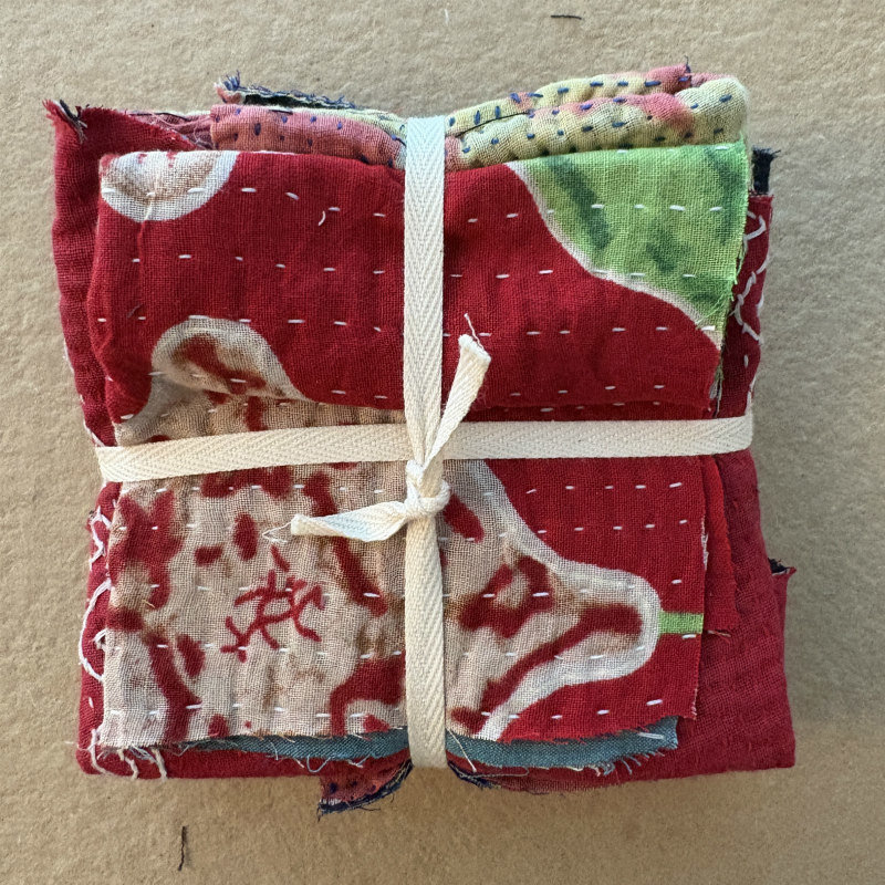 Kantha Stitch Large Scrap Bundle: Fire 2