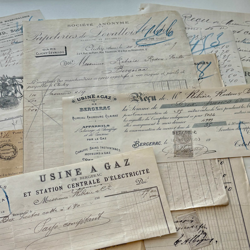 Antique French Ephemera & Receipts: Set of 7