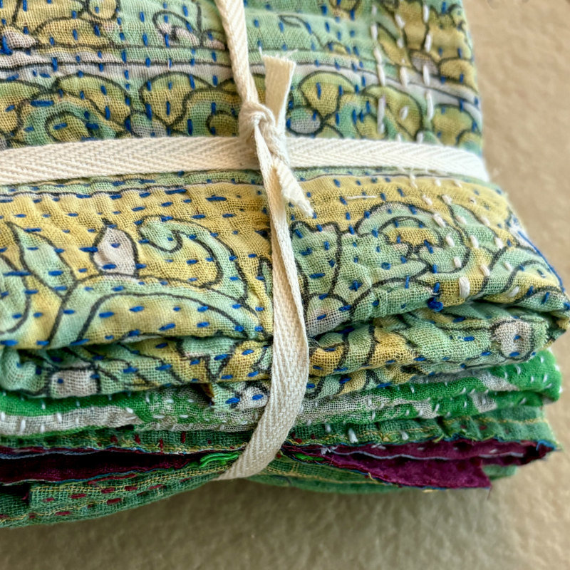 Kantha Stitch Large Scrap Bundle: Forest 1