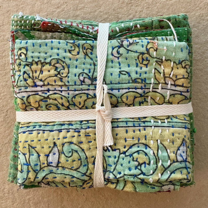 Kantha Stitch Large Scrap Bundle: Forest 1