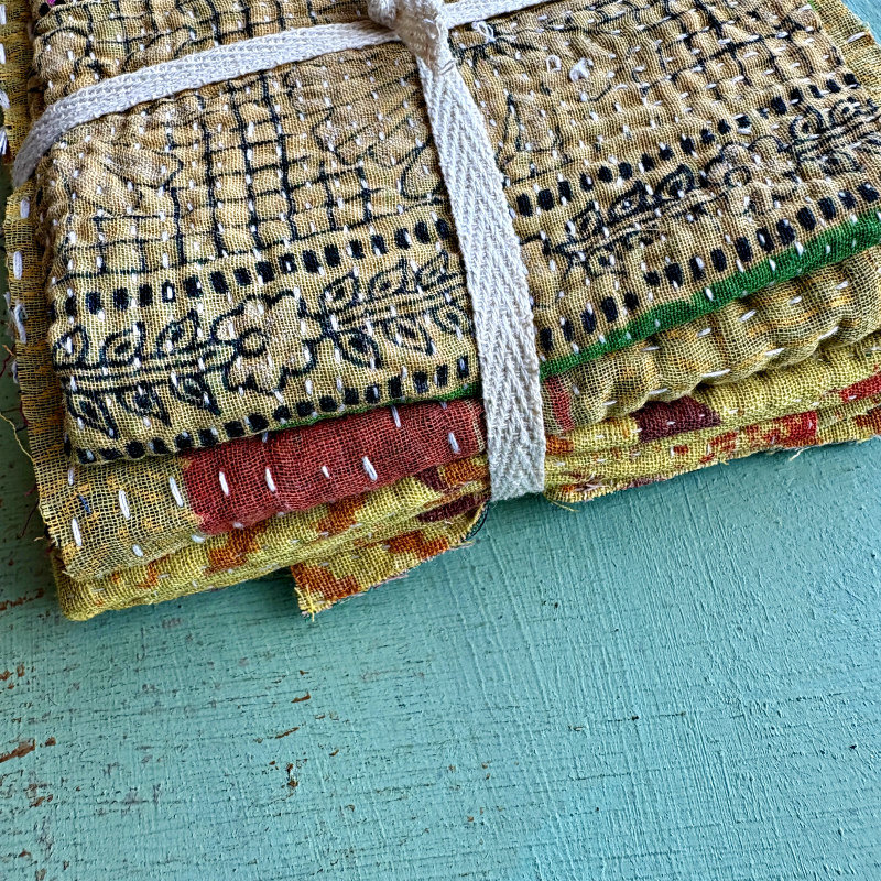 Kantha Stitch Large Scrap Bundle: Harvest 2