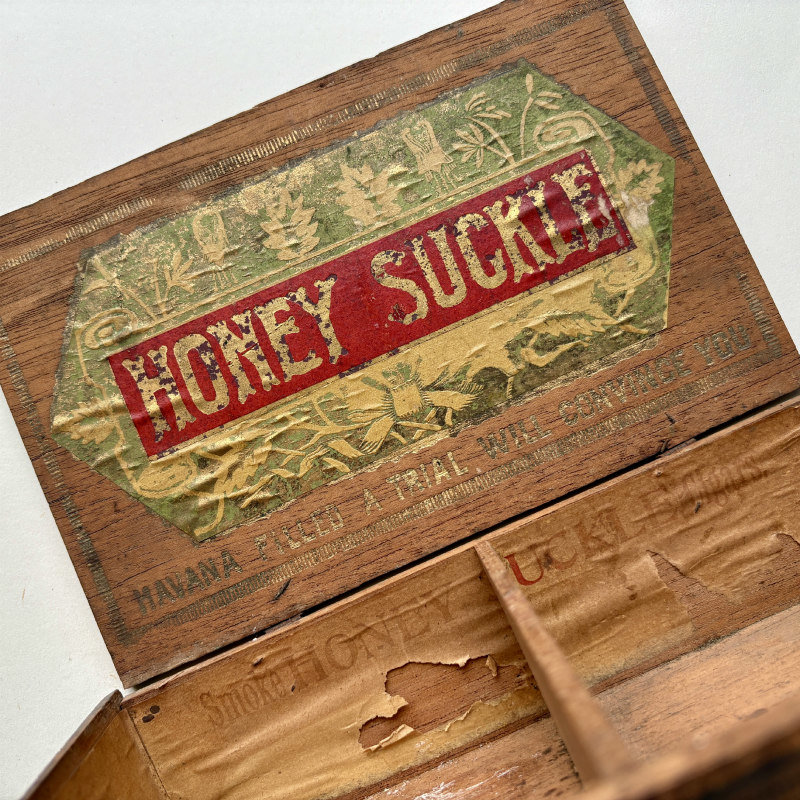 SOLD: Wooden 2-Compartment Cigar Box: Honey Suckle 