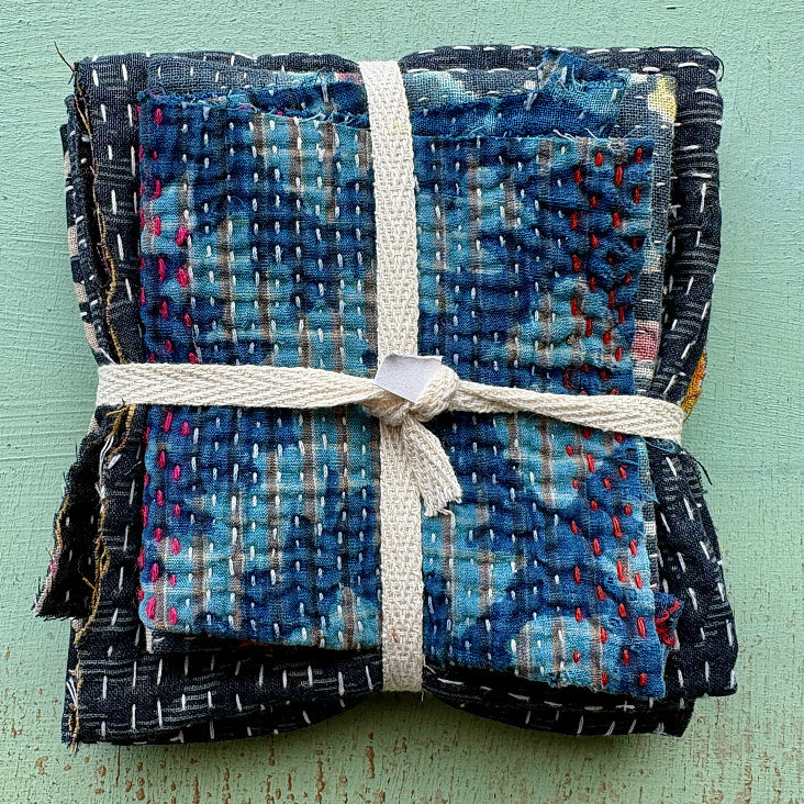 NEW: Kantha Stitch Large Scrap Bundle: Indigo 1