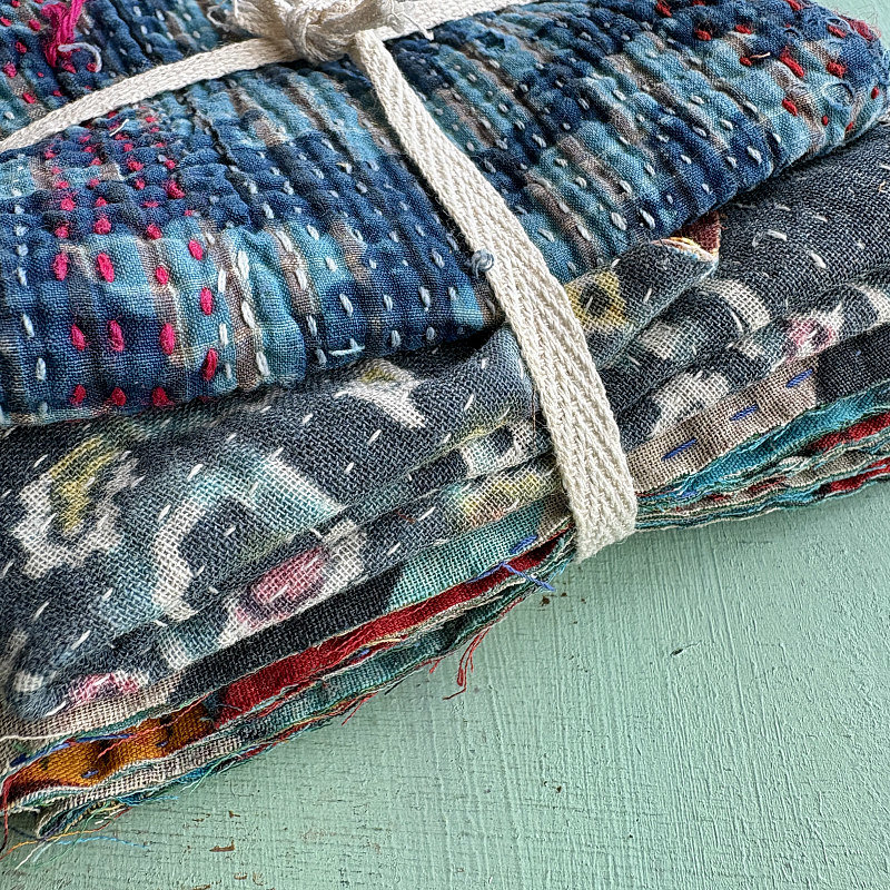 Kantha Stitch Large Scrap Bundle: Indigo 2