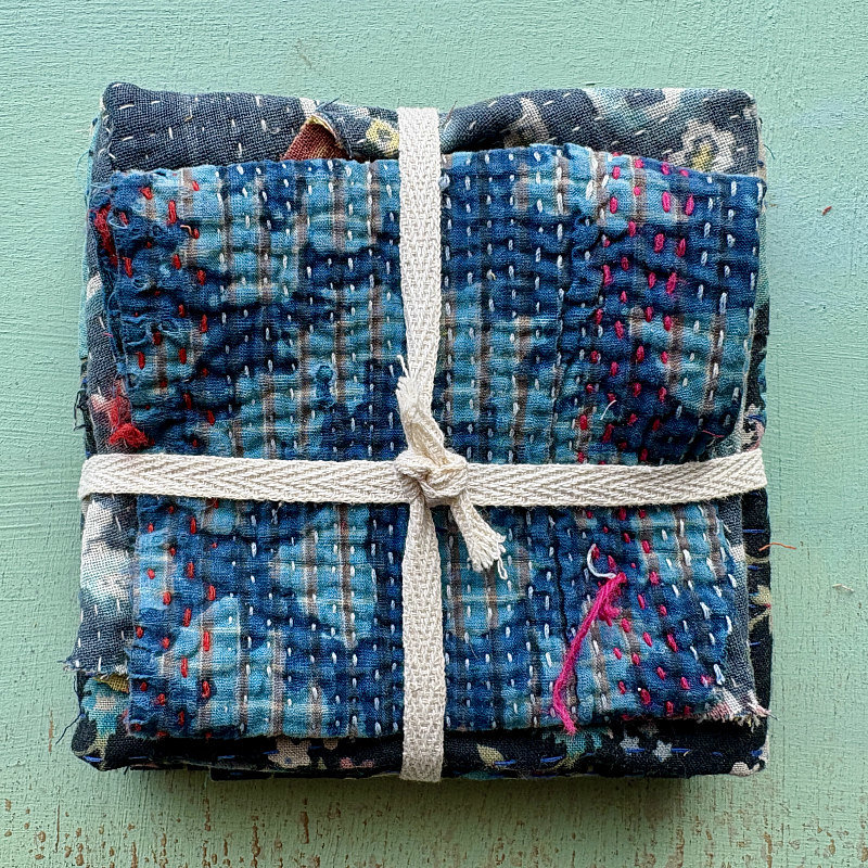 Kantha Stitch Large Scrap Bundle: Indigo 2