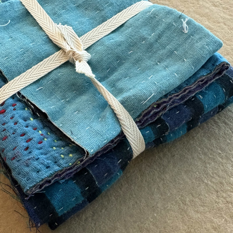 Kantha Stitch Large Scrap Bundle: Indigo 2