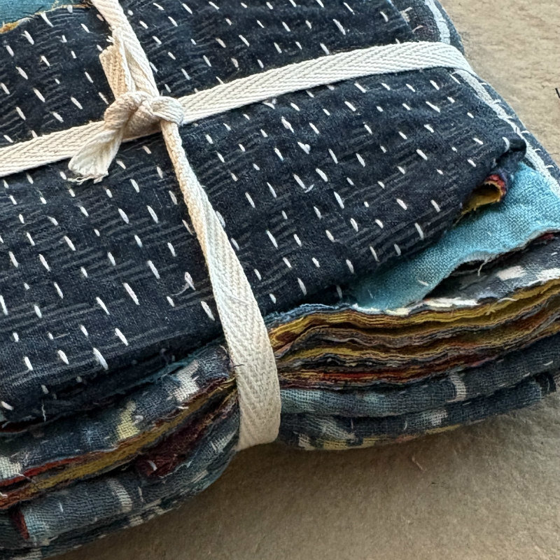 Kantha Stitch Large Scrap Bundle: Indigo 1