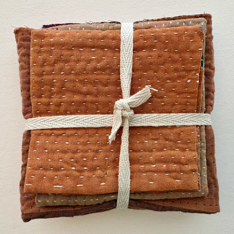 Kantha Stitch Large Scrap Bundle: Rust