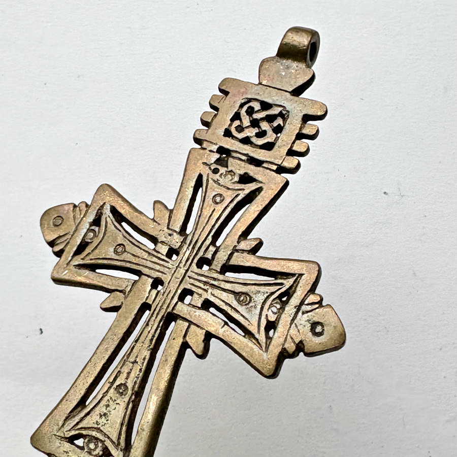 Ethiopian Brass Coptic Cross Pendant: Large