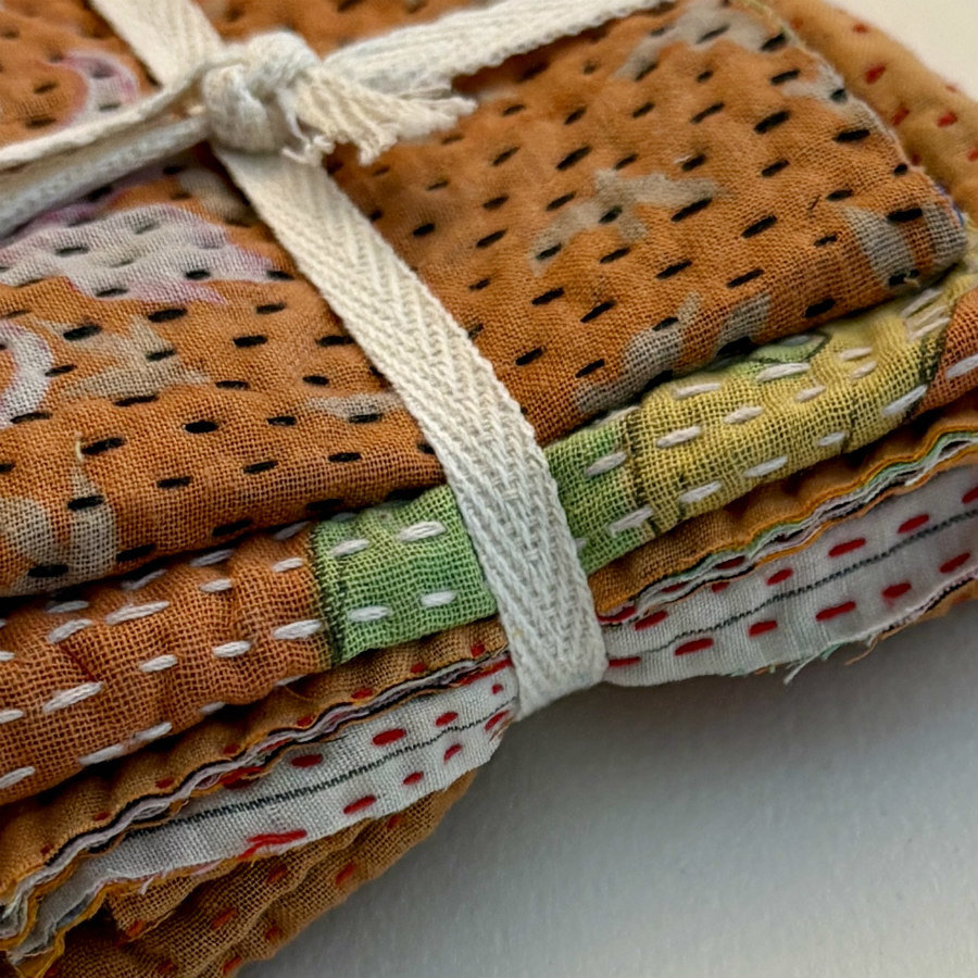 Kantha Stitch Large Scrap Bundle: Mandarin 2