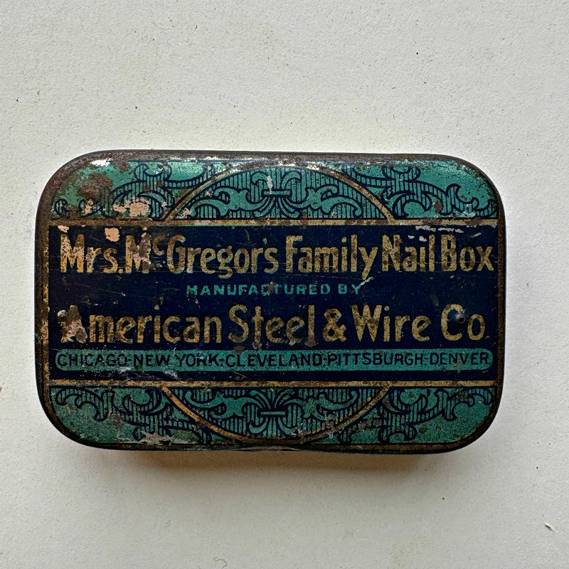 SOLD: Vintage Tin: Mrs. McGregor's Nail Box