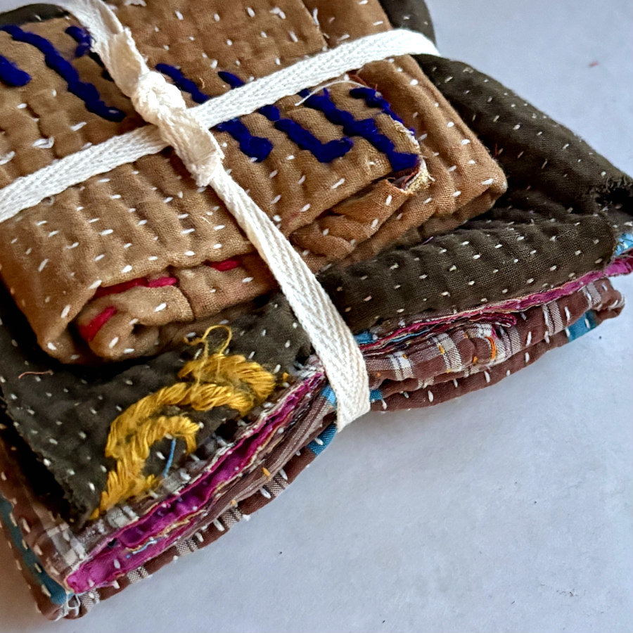 Kantha Stitch Scrap Bundle: The Blues