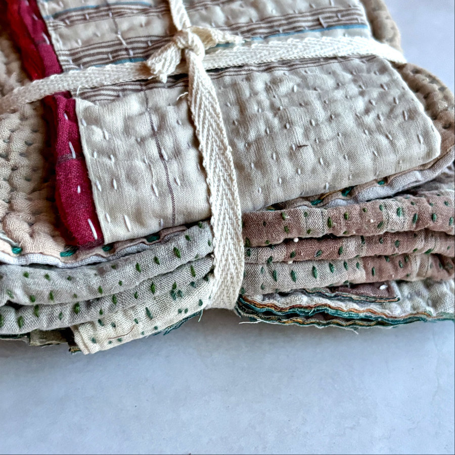 Kantha Stitch Scrap Bundle: Natural 