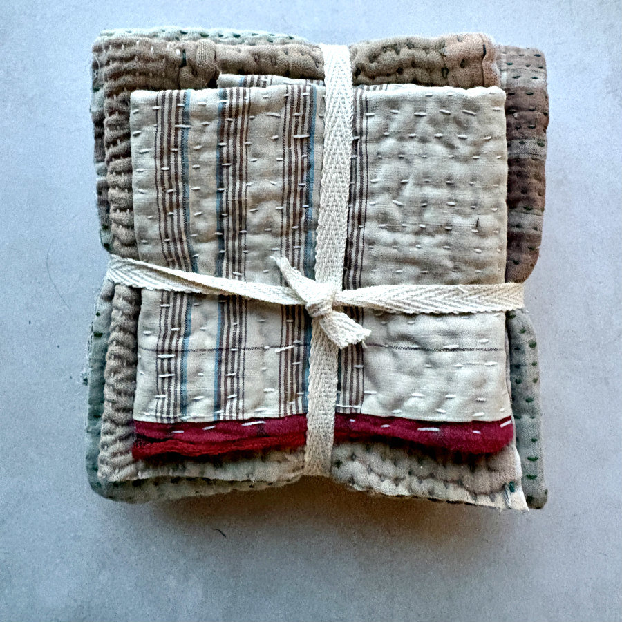 Kantha Stitch Scrap Bundle: Natural 