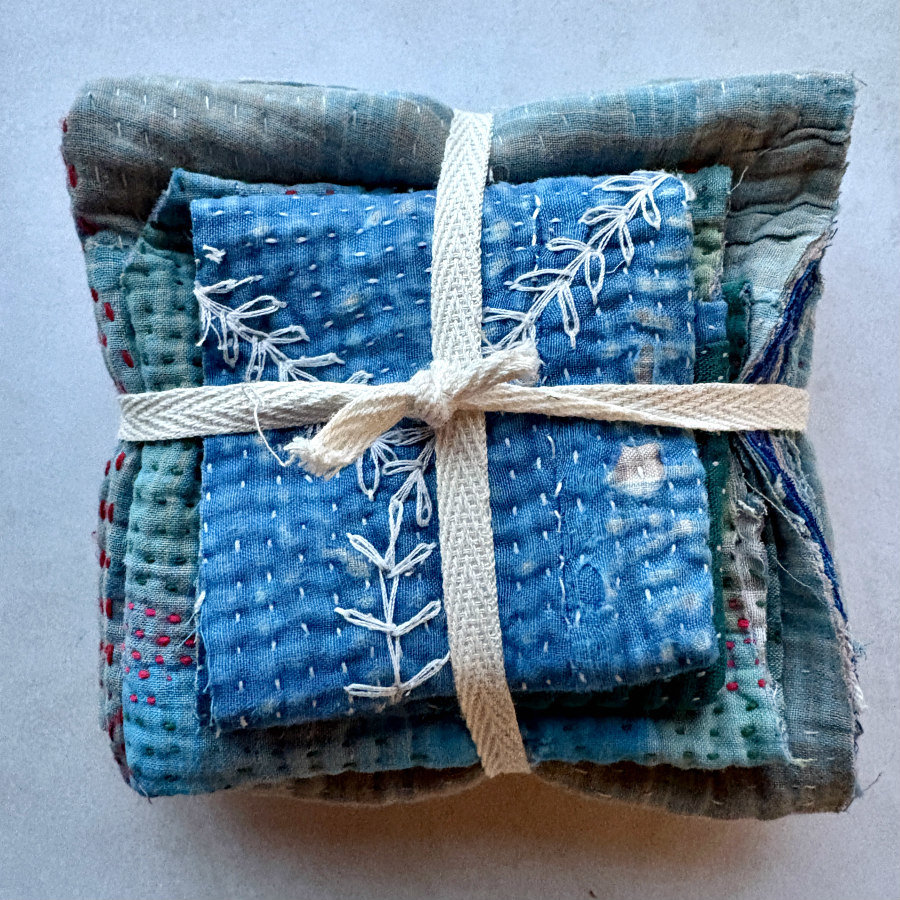 Kantha Stitch Scrap Bundle: The Blues