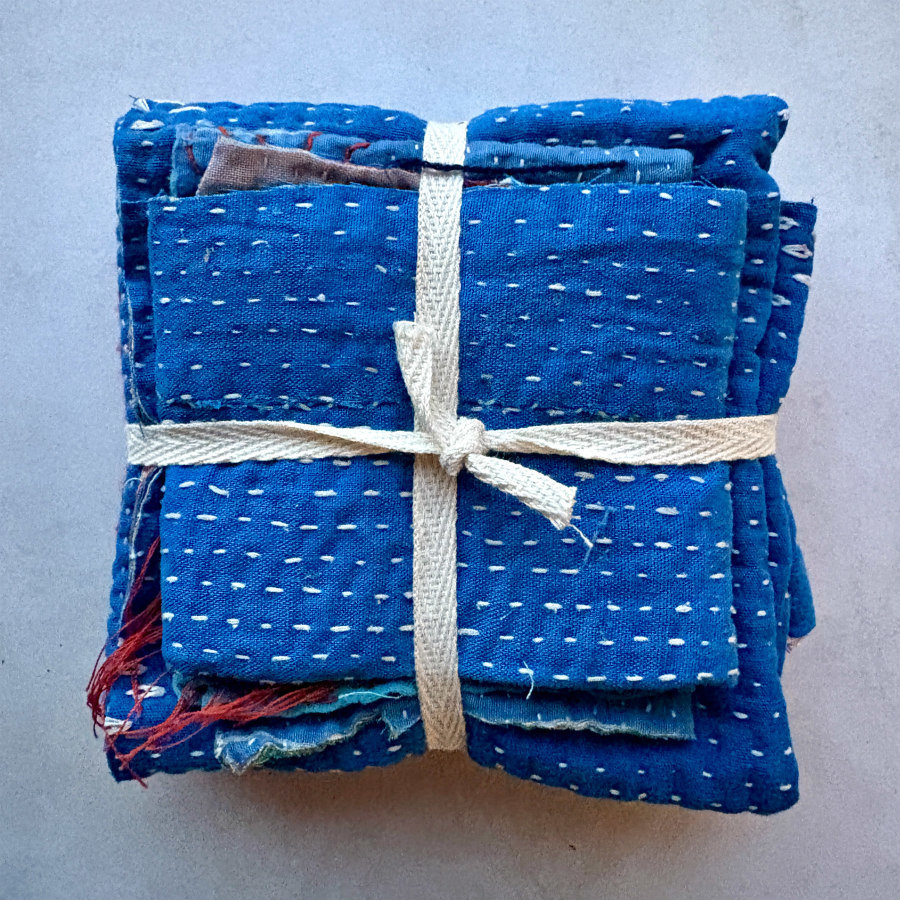 NEW: Kantha Stitch Scrap Bundle: The Blues 2