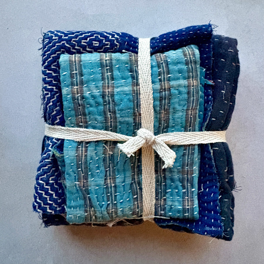 Kantha Stitch Scrap Bundle: The Blues
