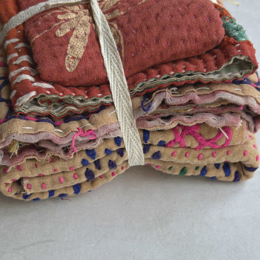 Kantha Stitch Scrap Bundle: Mandarin