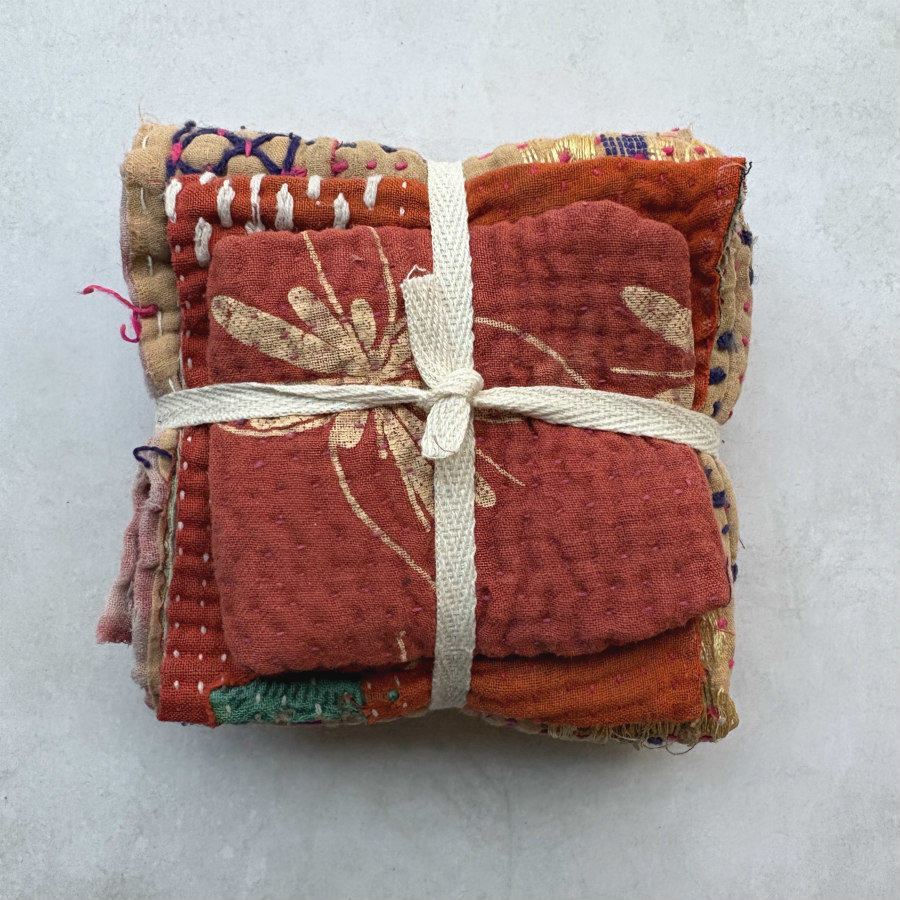 Kantha Stitch Scrap Bundle: Mandarin