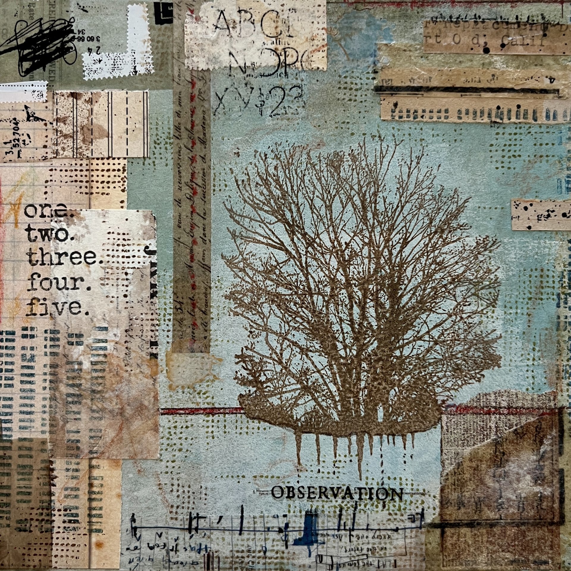Bare Trees, Grey Lights: Original Mixed Media Art