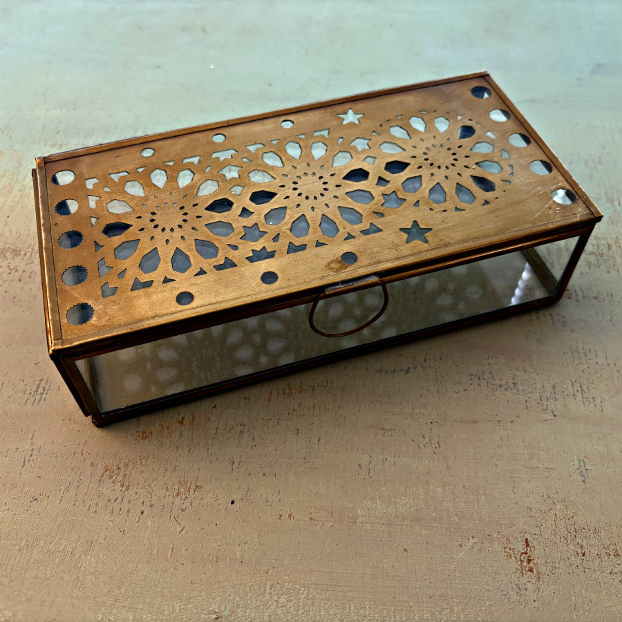 SOLD: Laser Cut Brass and Leaded Glass Box