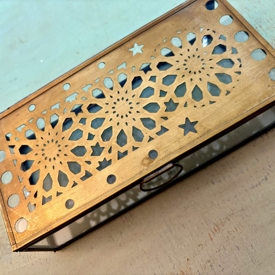 SOLD: Laser Cut Brass and Leaded Glass Box