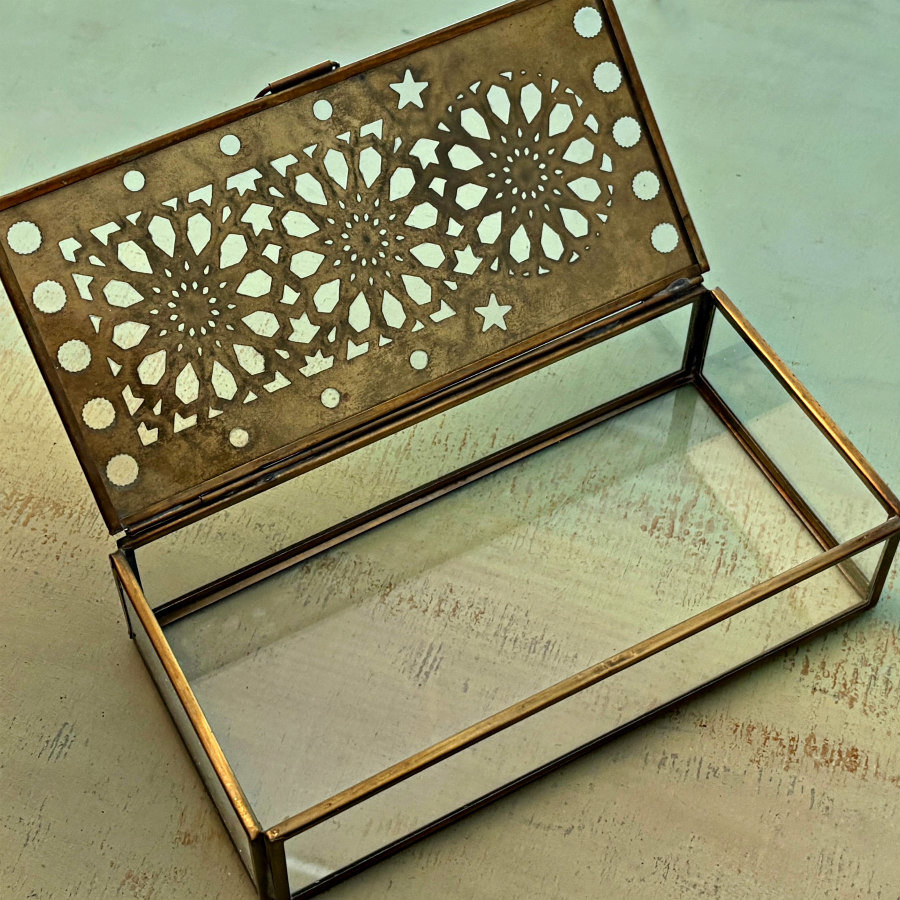 SOLD: Laser Cut Brass and Leaded Glass Box