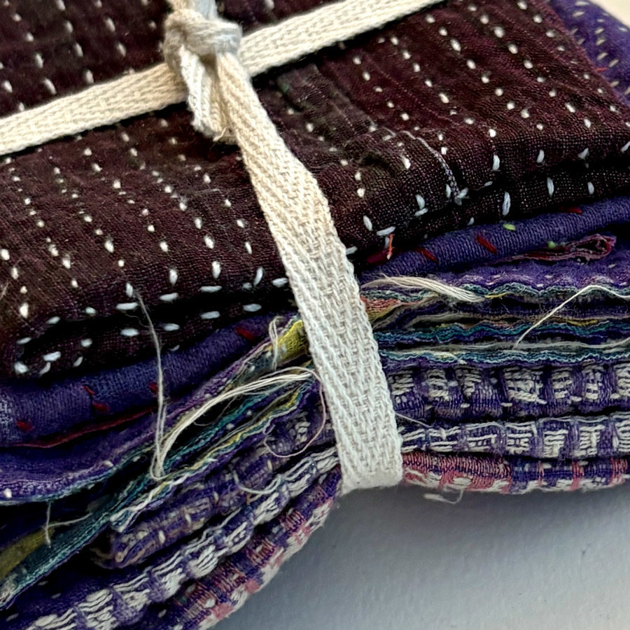 Kantha Stitch Large Scrap Bundle: Purple Haze