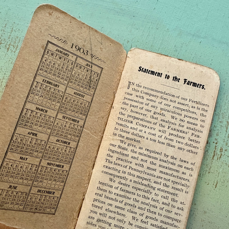1903 Antique Fertilizers Booklet: Maroon