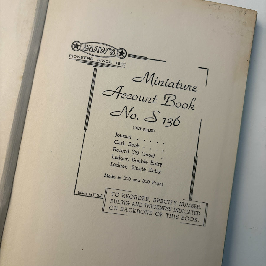 SOLD: 1955 Vintage Ledger: Peg's Ceramic Shop