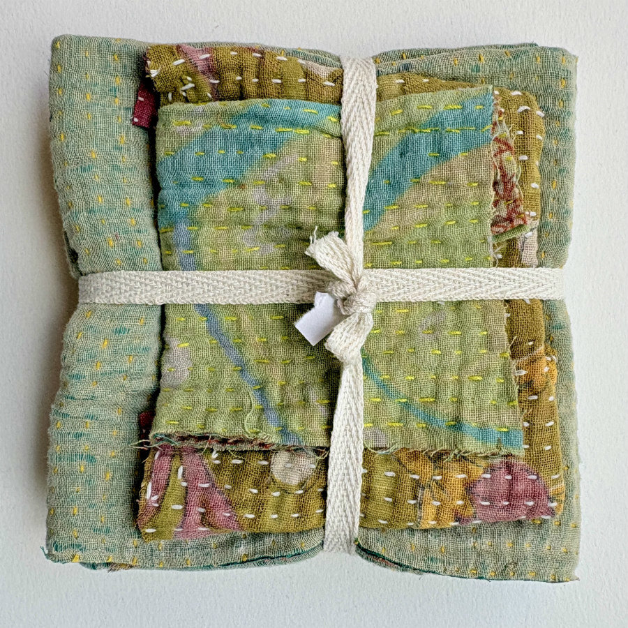 Kantha Stitch Large Scrap Bundle: Sagebrush