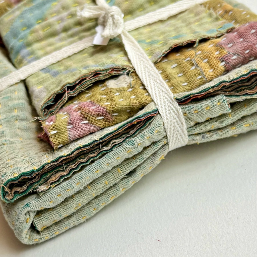 Kantha Stitch Large Scrap Bundle: Sagebrush