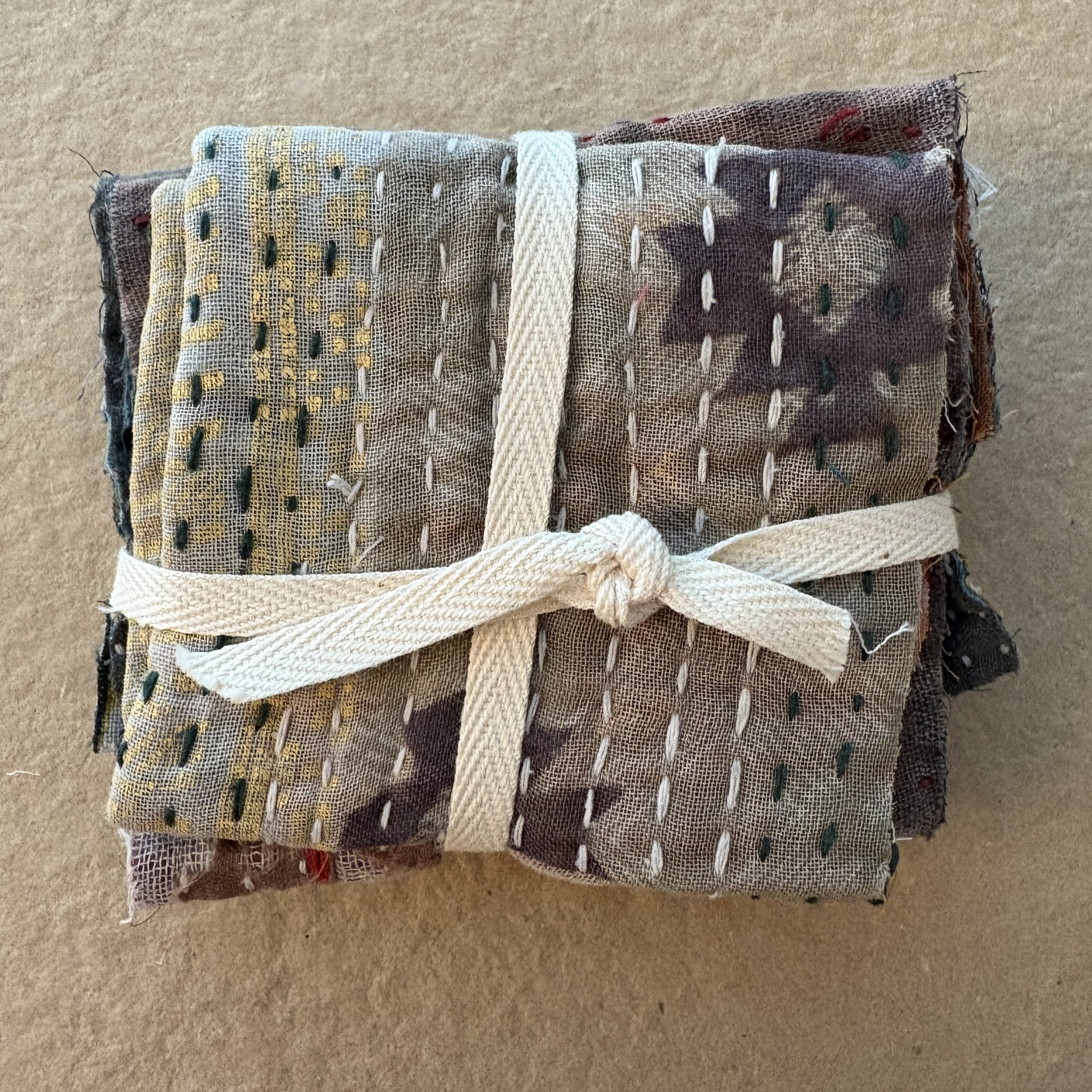 Kantha Stitch Small Scrap Bundle: Earth 1