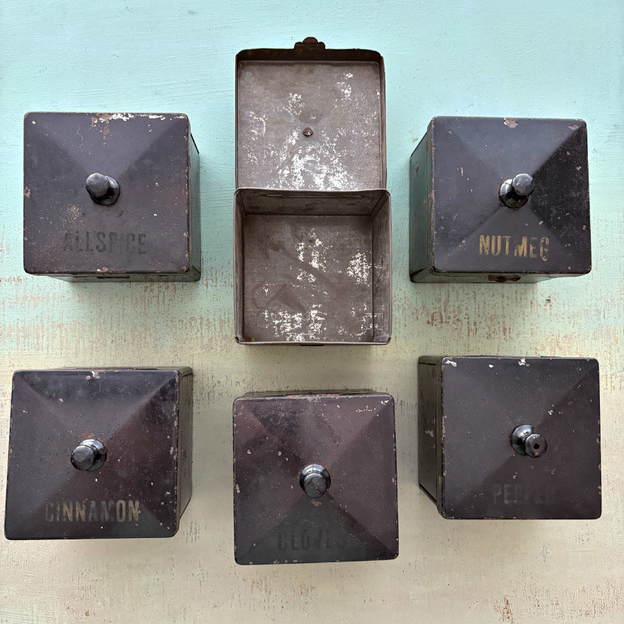 Antique Spice Caddy with Square Tins