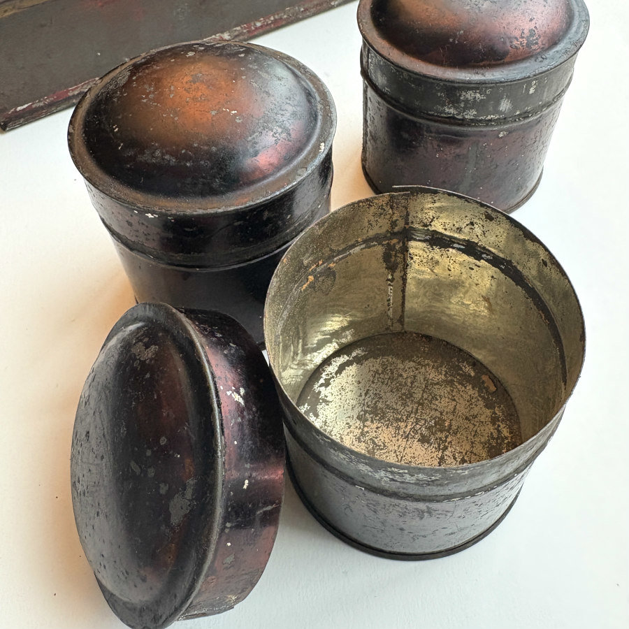 Antique Spice Caddy with Round Tins