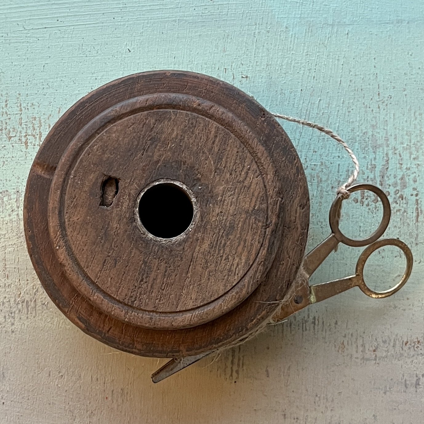 Antique Flat Twine Spool with Scissors