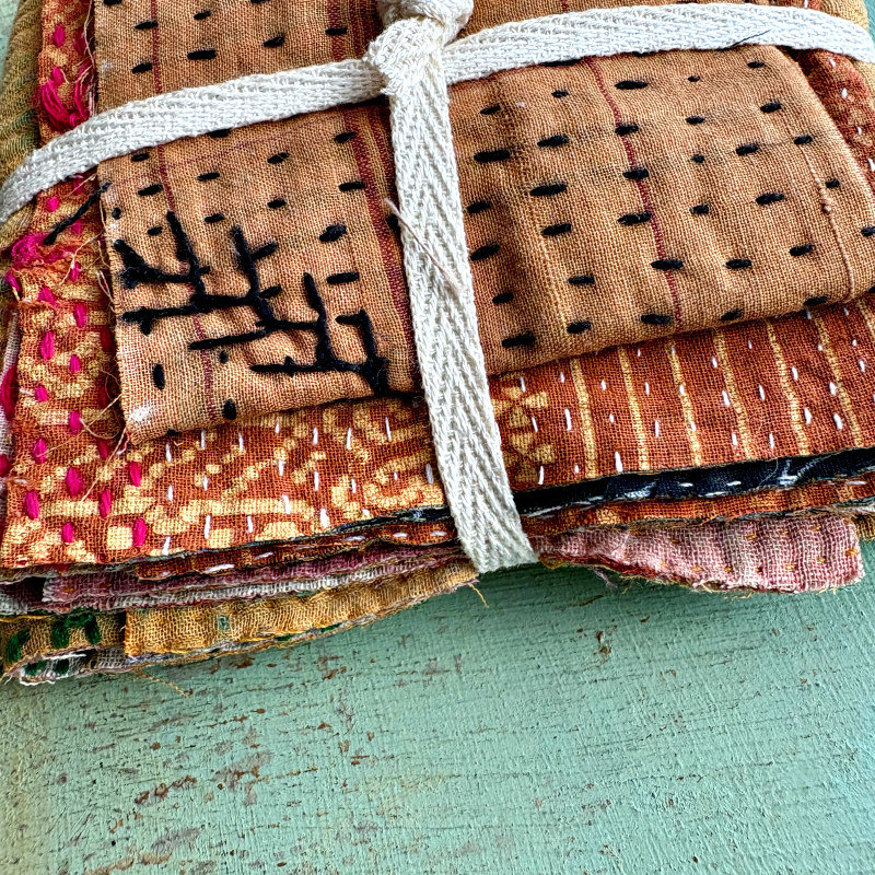 Kantha Stitch Large Scrap Bundle: Sunset 1