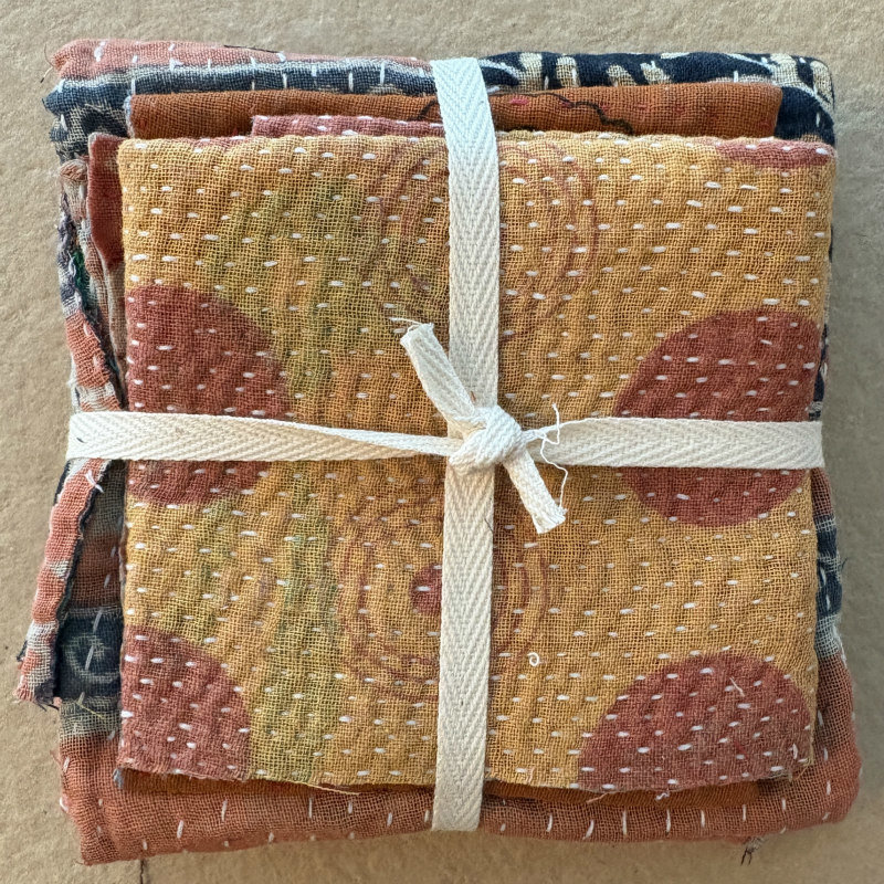 Kantha Stitch Large Scrap Bundle: Terracotta 1