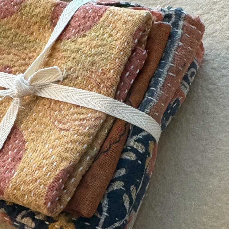 Kantha Stitch Large Scrap Bundle: Terracotta 1