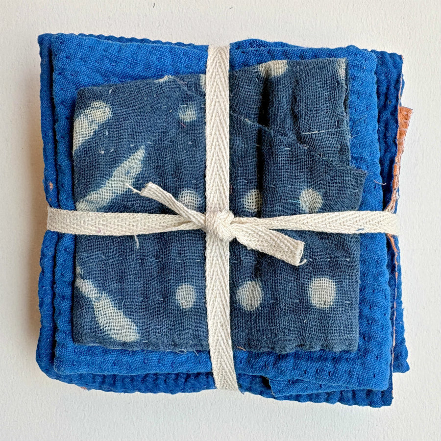 Kantha Stitch Large Scrap Bundle: The Blues 1