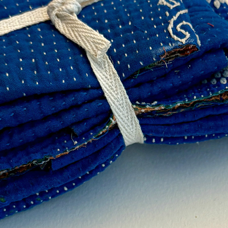 Kantha Stitch Large Scrap Bundle: The Blues