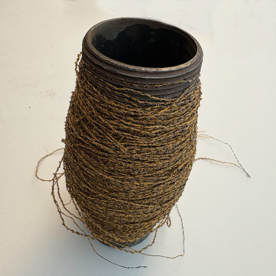 SOLD: Ribbed Metal Tube Wrapped with Textured Thread