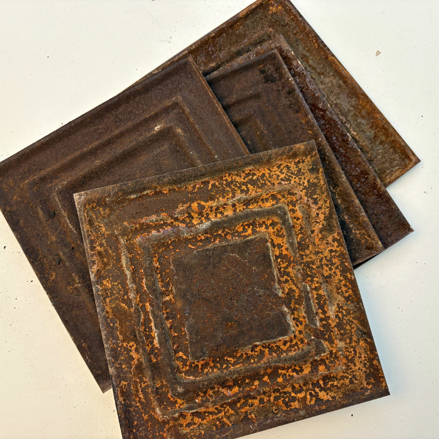 Vintage Pressed Ceiling Tin: Geometric Pattern