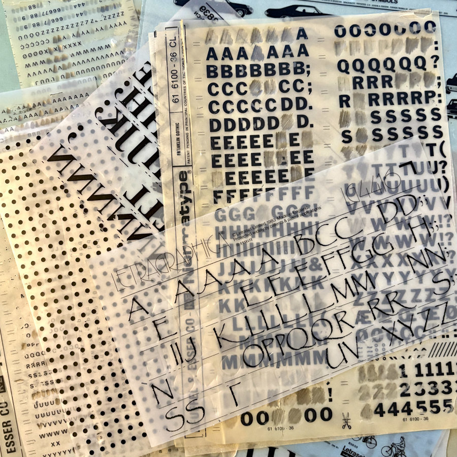 Partially Used Letraset/Chartpak Vintage Dry Transfers: Set of 5