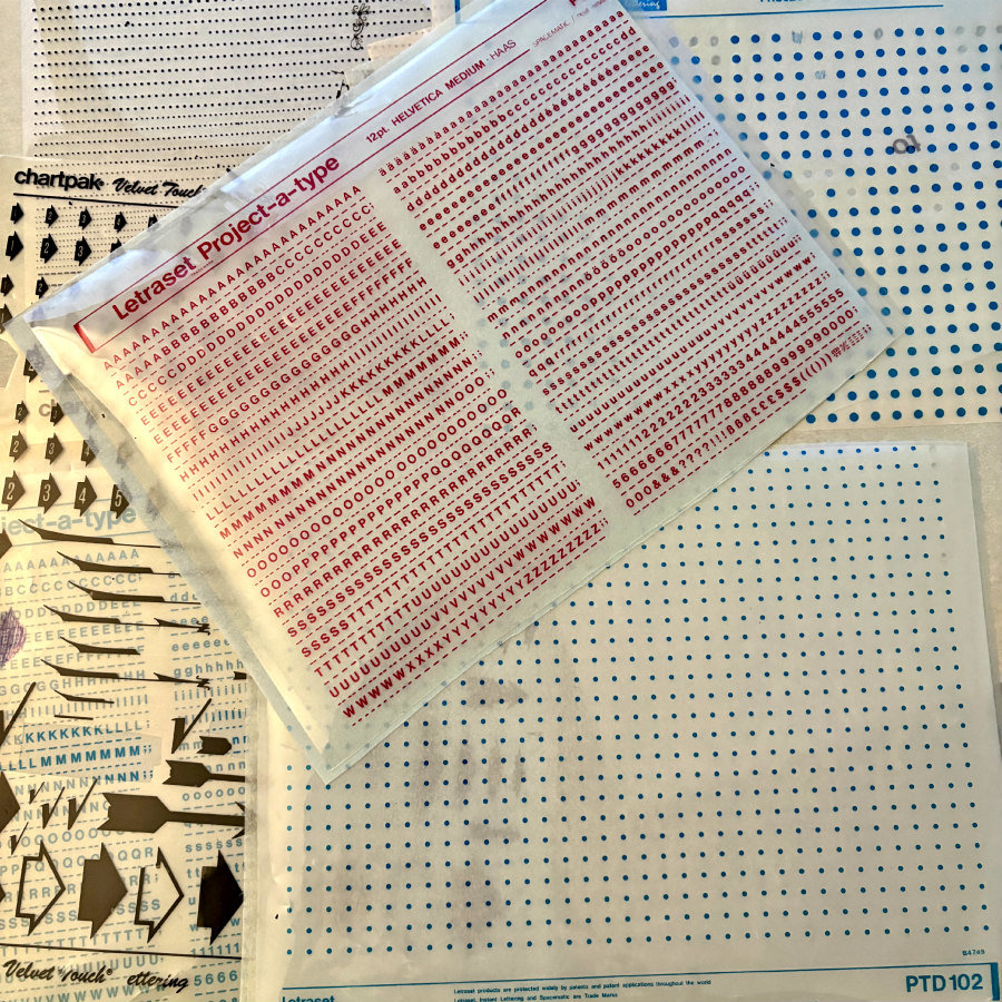 Partially Used Letraset/Chartpak Vintage Dry Transfers: Set of 5