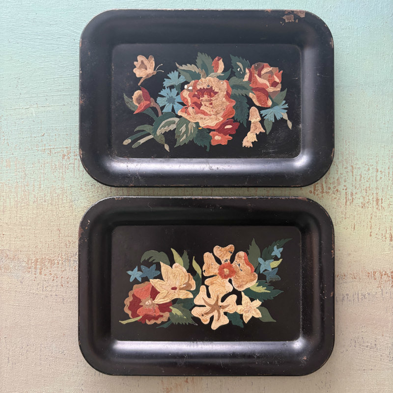 SOLD: Vintage Floral Tray Duo