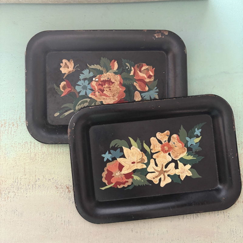 SOLD: Vintage Floral Tray Duo